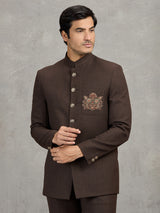 Brown terry rayon jodhpuri suit for wedding wear