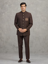 Brown terry rayon jodhpuri suit for wedding wear