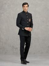 Black terry rayon jodhpuri suit for party wear