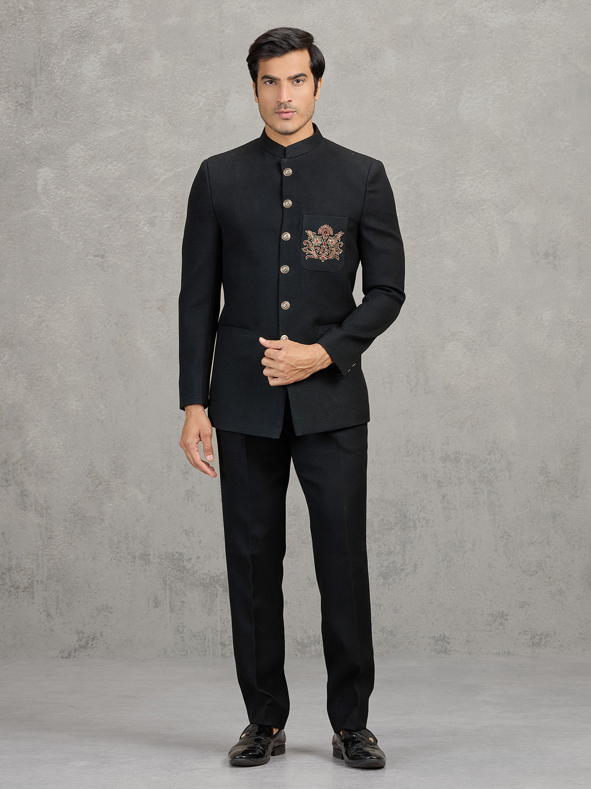 Black terry rayon jodhpuri suit for party wear