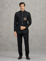 Black terry rayon jodhpuri suit for party wear
