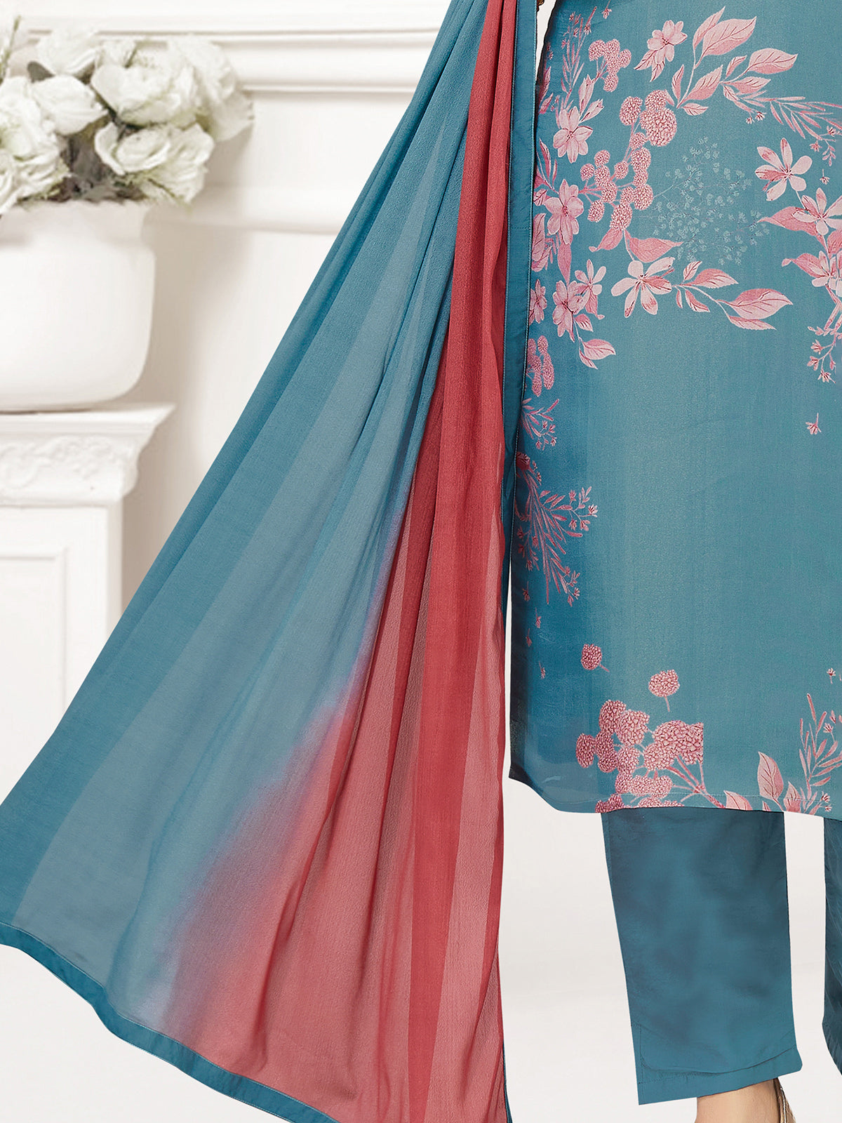Sky blue silk mirror work festive salwar suit