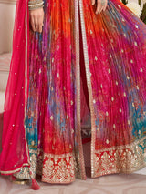 Multicolor silk anarkali printed festive wear suit