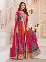 Multicolor silk anarkali printed festive wear suit