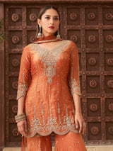 Rust orange organza tissue silk palazzo suit