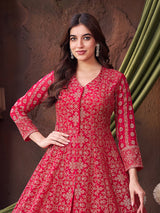 Rani pink georgette embroidered work anarkali lehenga suit
