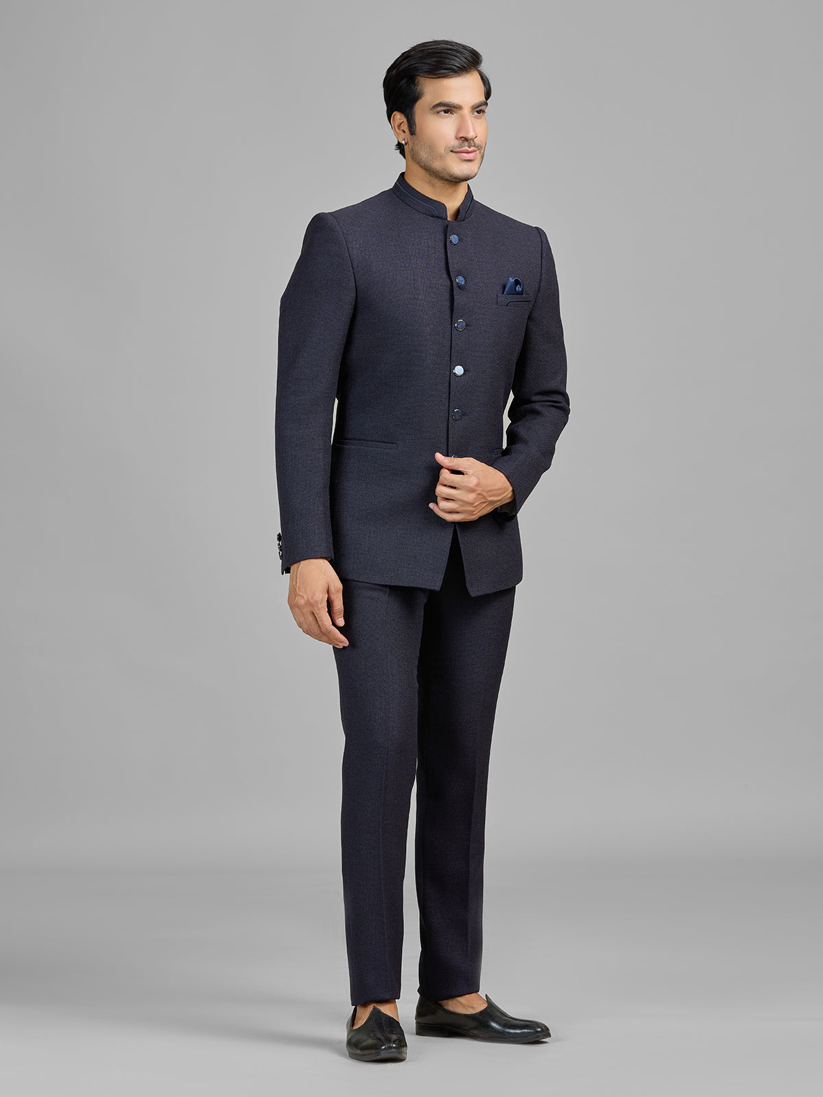 Navy party wear jute jodhpuri suit