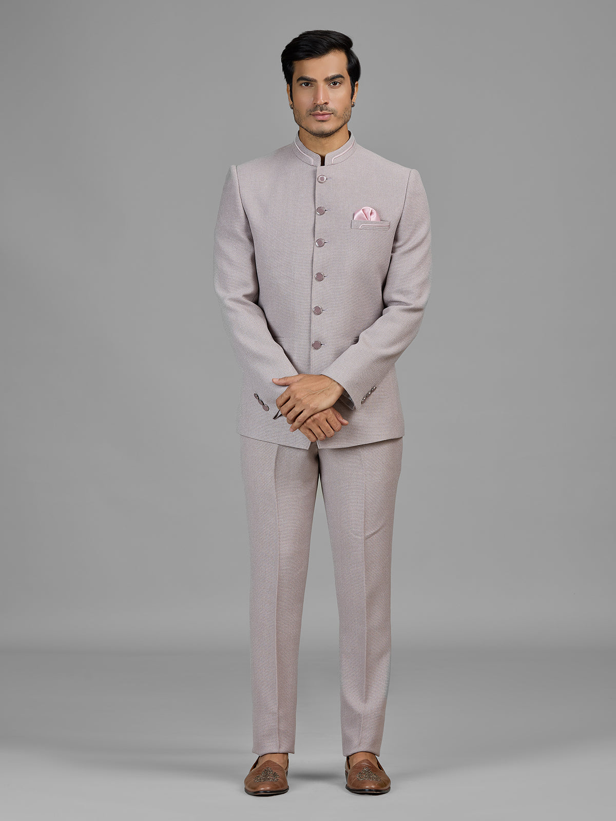 Dusty light pink jute jodhpuri suit for men