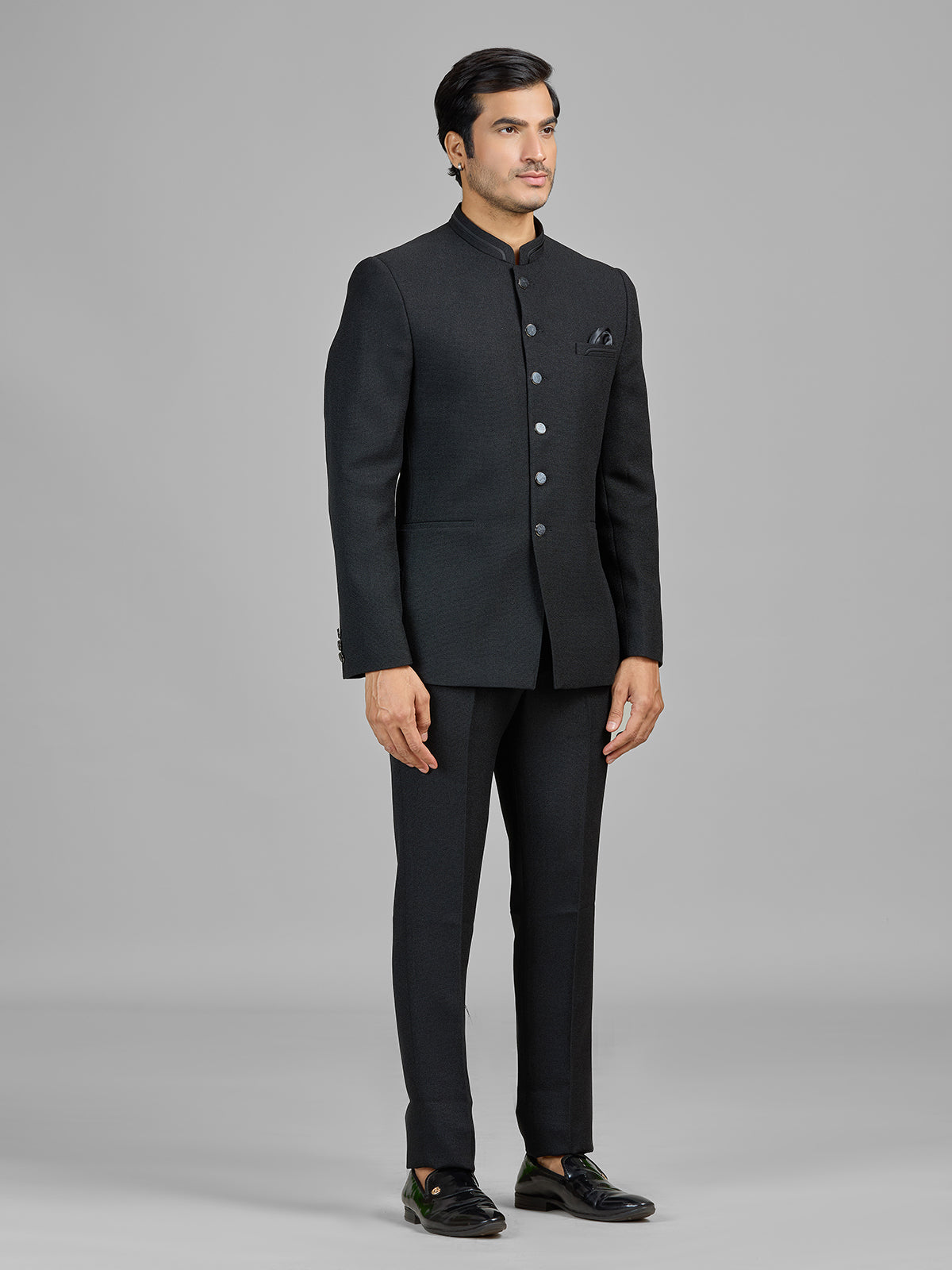 Black jute jodhpuri suit for evening events