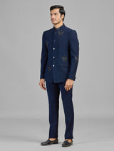 Navy terry rayon jodhpuri suit with cutdana detailing