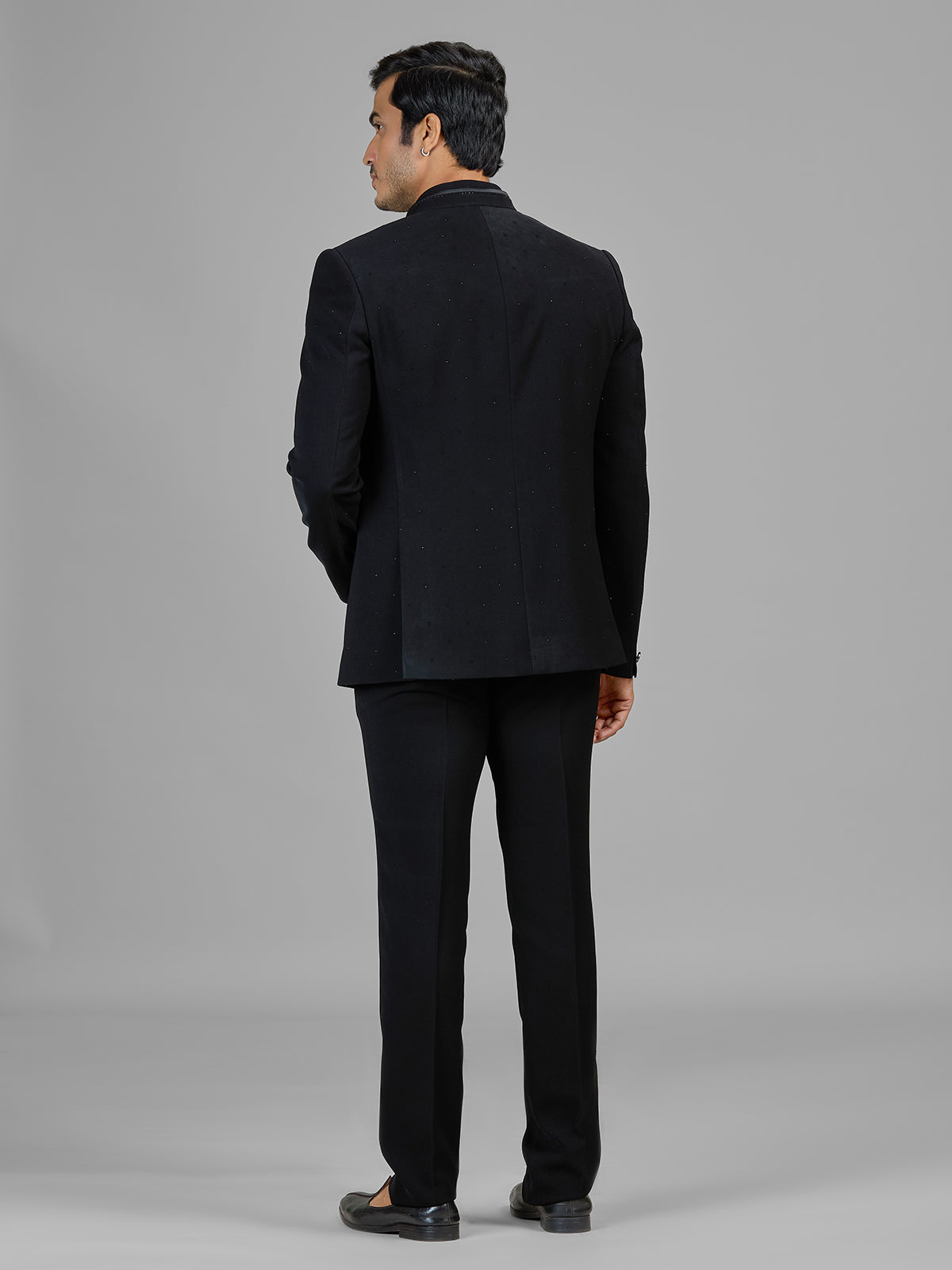 Black terry rayon jacket style jodhpuri suit
