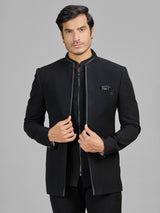 Black terry rayon jacket style jodhpuri suit