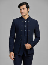 Navy terry rayon jodhpuri suit with standout jacket