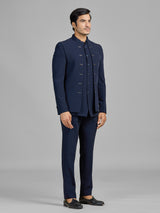 Navy terry rayon jodhpuri suit with standout jacket