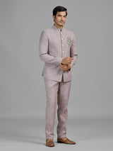 Lilac purple terry rayon jodhpuri suit with embellished crest
