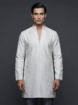 White textured silk blend modern v neck short kurta