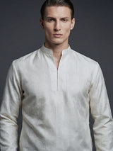 White jacquard silk blend contemporary short kurta
