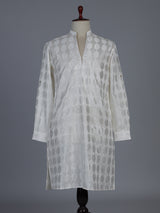 White jacquard silk blend contemporary short kurta