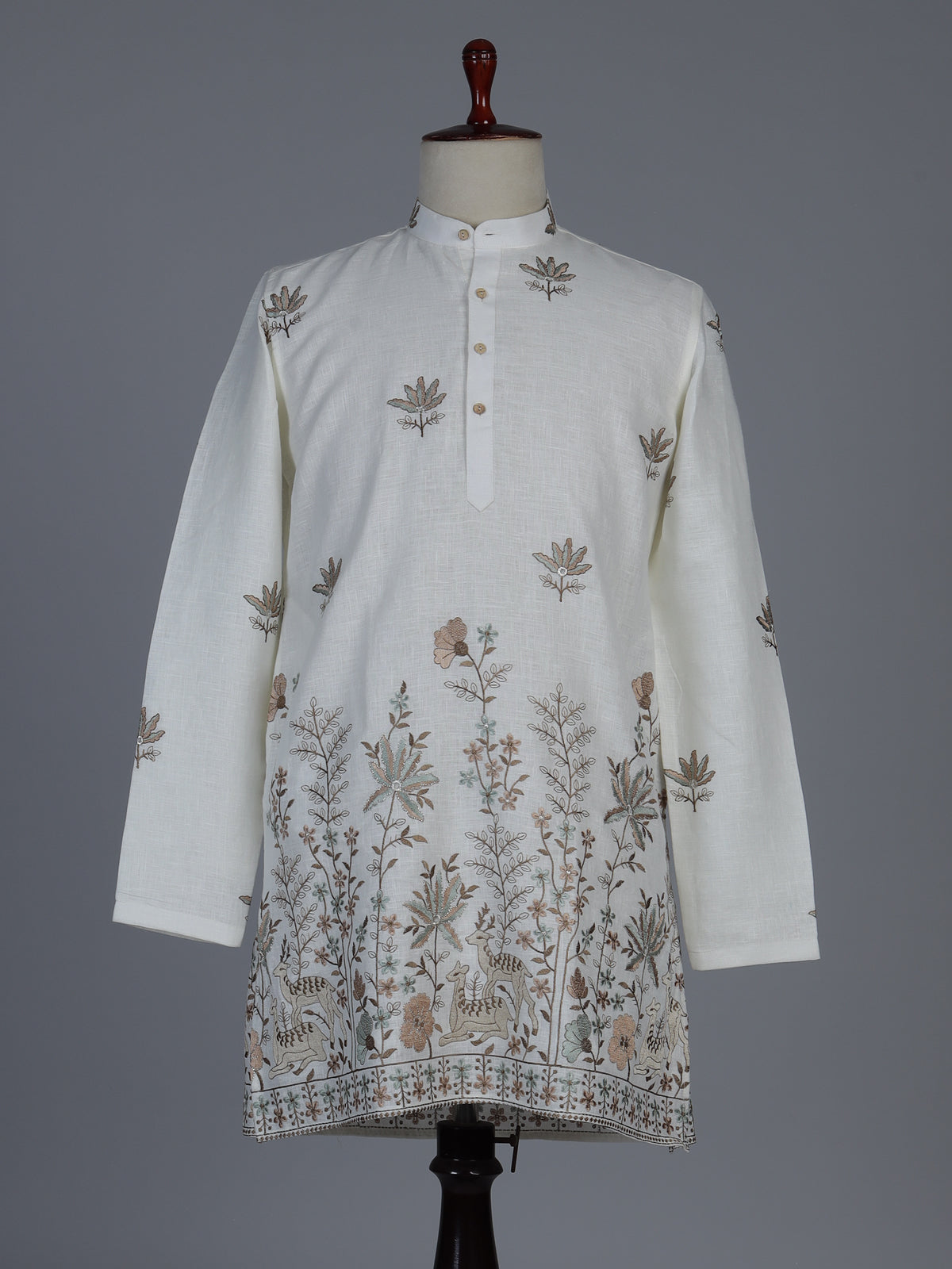 Off white embroidered cotton blend festive short kurta