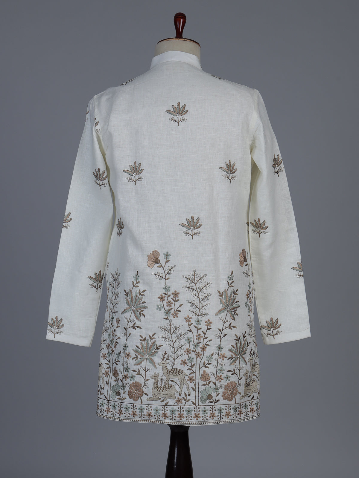 Off white embroidered cotton blend festive short kurta