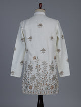 Off white embroidered cotton blend festive short kurta