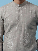 Grey embroidered cotton blend festive short kurta