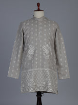 Grey embroidered cotton blend festive short kurta