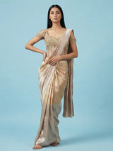 Cream and gold chiffon shaded designer ready saree
