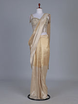 Cream and gold chiffon shaded designer ready saree