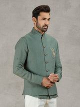 Green linen waistcoat with shirt for festive occasions