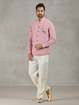 Pastel pink linen waistcoat with shirt and embellished crest detail