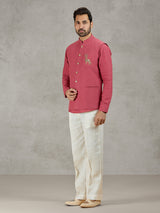 Gajri red linen festive waistcoat with shirt