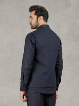 Navy linen waistcoat with shirt and embroidered elephant crest