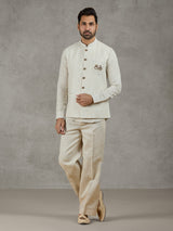 Beige linen festive waistcoat with shirt and elegant detailing