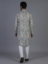 Stone blue textured cotton silk festive kurta suit