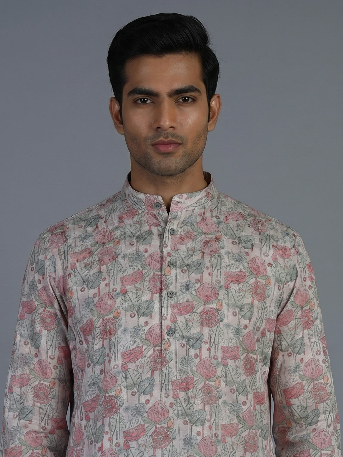 Off white floral silk festive kurta suit for men
