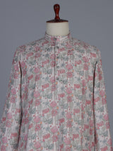 Off white floral silk festive kurta suit for men