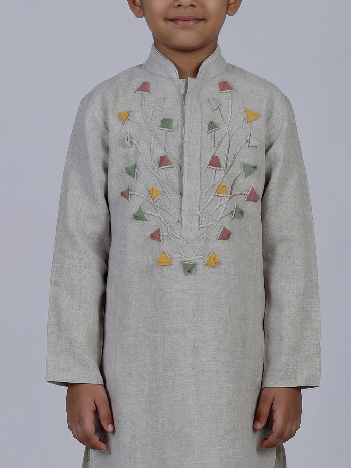 Grey thread work cotton blend festive kurta suit