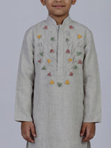 Grey thread work cotton blend festive kurta suit