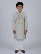 Grey thread work cotton blend festive kurta suit