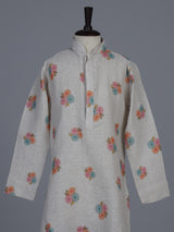 Grey floral printed cotton linen festive kurta suit