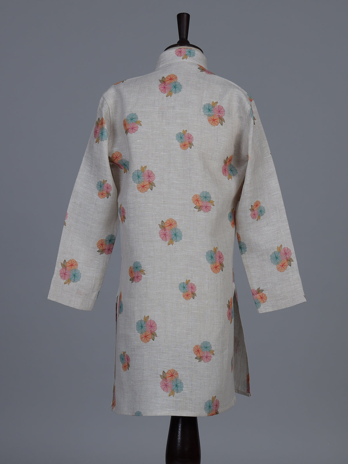 Grey floral printed cotton linen festive kurta suit