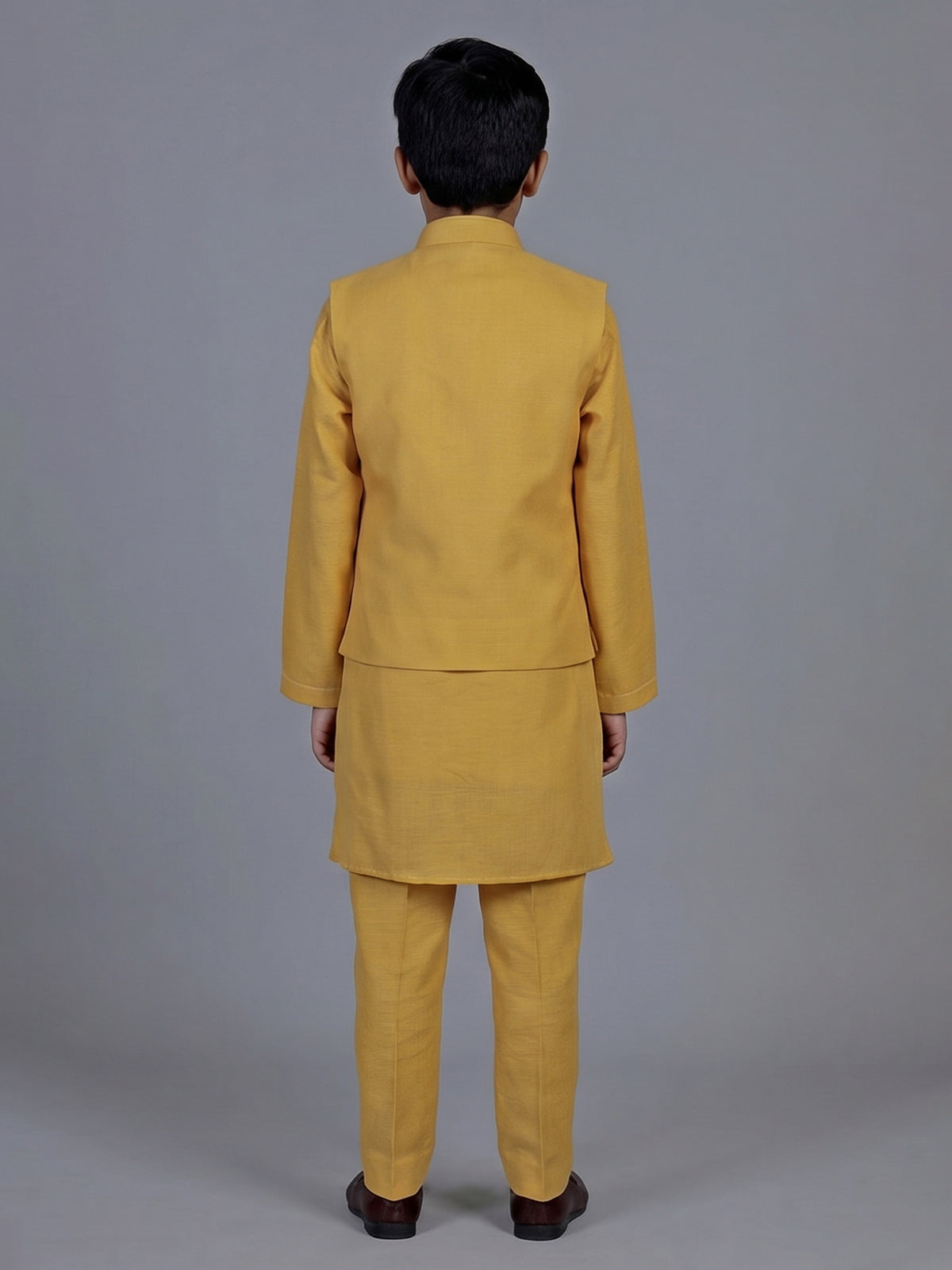Mustard yellow embellished festive waistcoat set for boys