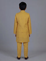 Mustard yellow embellished festive waistcoat set for boys