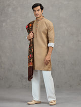 Beige pashmina silk elegant festive kurta suit with dupatta