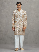 White georgette embroidered traditional festive kurta suit