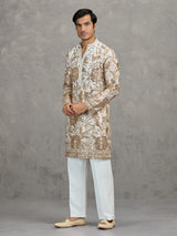 White georgette embroidered traditional festive kurta suit