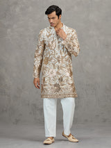 White georgette embroidered traditional festive kurta suit
