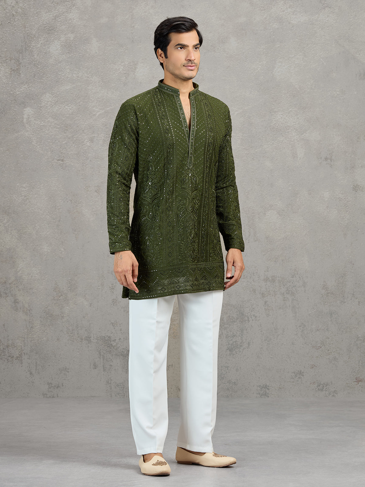 Mehendi green georgette embroidered festive kurta suit