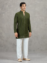 Mehendi green georgette embroidered festive kurta suit